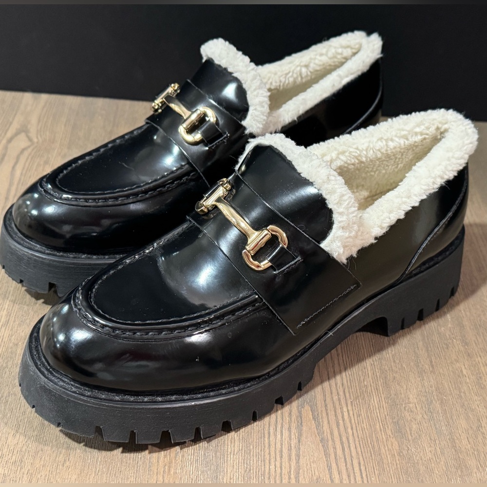 Steve Madden Women's Lando Black Loafers Faux Shearling Lining Chunky Sole 9M - Picture 7 of 10